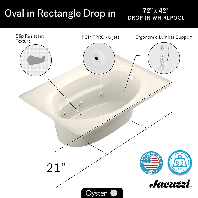 Jacuzzi SIGNATURE Acrylic Drop-In Bathtub, Heated Jet Massage Tub, Slip - Image 8