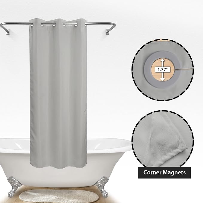River Dream Stall Size No Hook Grey Shower Curtain Soft Microfiber - Image 5