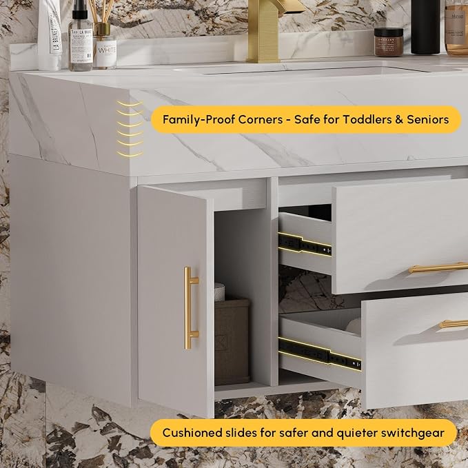 homary 39.4" Modern Floating Bathroom Vanity - Image 3