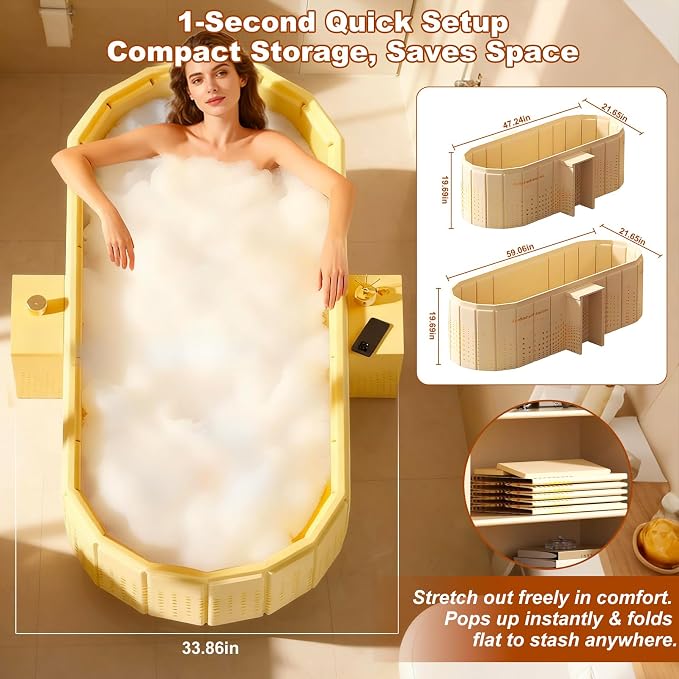 Portable Bathtub for Adult 59" Large Collapsible Cold Plunge Bathtub Foldable - Image 4