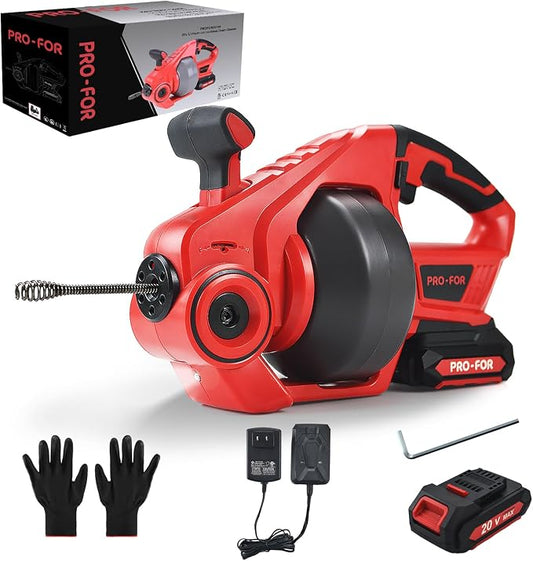 20V Cordless Electric Drain Auger, 25Ft Auto-Feed Drain Snake, Replaceable Cable by PRO-FORU
