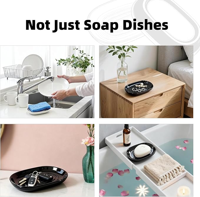 Ceramic Soap Dish for Bath Sink- Modern Black Bar Soap Holder for Shower - Image 6