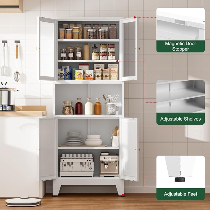 Metal Kitchen Pantry Cabinet, Freestanding Cupboards - Image 4