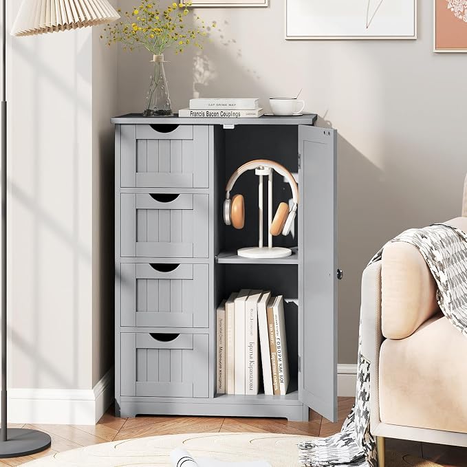 Tangkula Bathroom Floor Cabinet, Freestanding Storage Cabinet - Image 4
