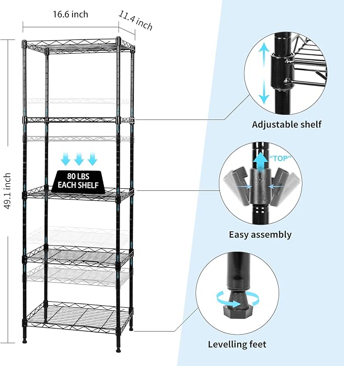 5-Tier Wire Shelving Adjustable Shelves Unit Metal Storage Rack - Image 3