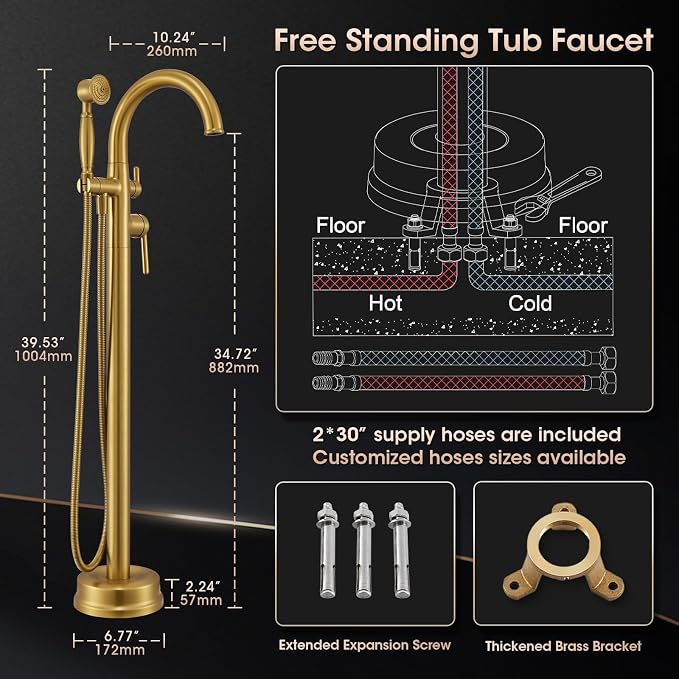 Free Standing Tub Faucet, Wintap Brass Antique Freestanding Bathtub Filler - Image 8