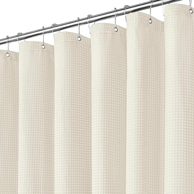 Inhousolu Fabric Shower Curtain Waffle Weave, 230 GSM Heavy Duty, Weighted Hem by INHOUSOLUHOMEDECOR