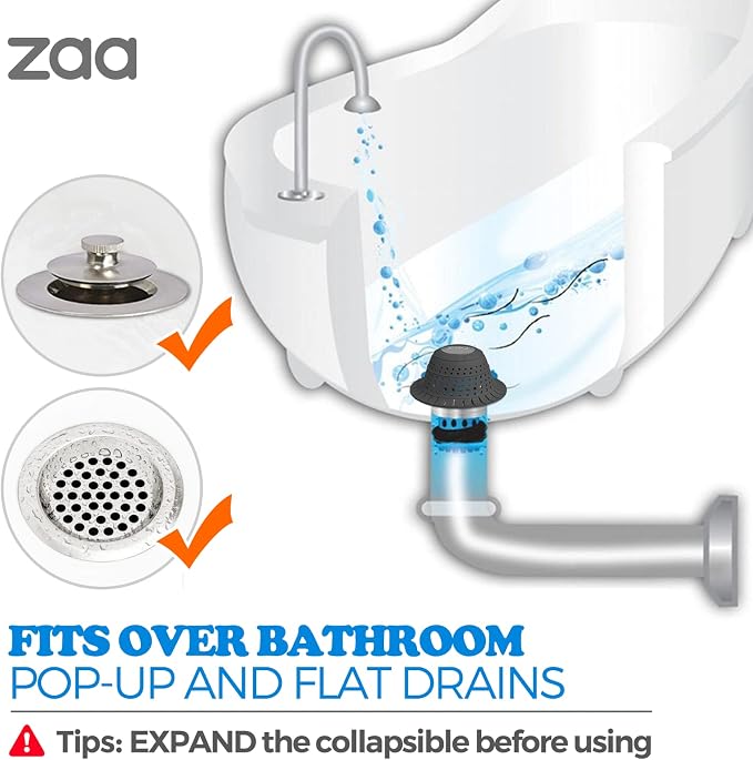 zaa Bathtub Drain Hair Catcher, Premium Silicone Collapsible 2 Pack Drain - Image 3