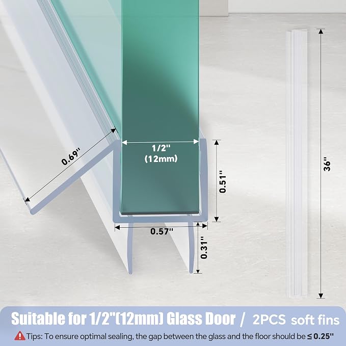 2-Pack Shower Door Bottom Seal, Ultra Clear Glass Shower Door Seal Strip - Image 7