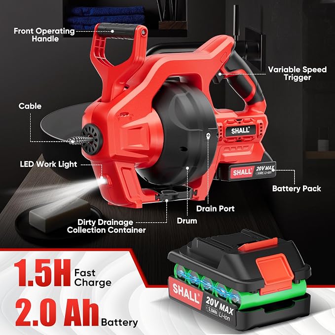 SHALL 20V Cordless Drain Auger - Image 5