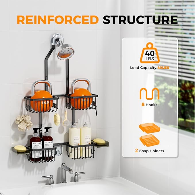 REINHARDT Aluminum Shower Caddy Hanging Adjustable Shower Caddy, Rustproof - Image 4