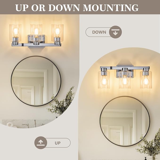 3-Light Bathroom Light Fixtures Modern Chrome Vanity Lights - Image 6