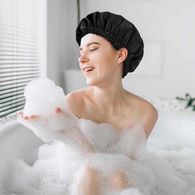 Reusable Shower Cap for Women, Stylish Large Waterproof Shower Bonnet Washable - Image 5