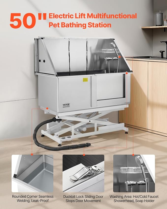 VEVOR Electric Lift Dog Washing Station, 50 inch Professional Stainless Steel - Image 2