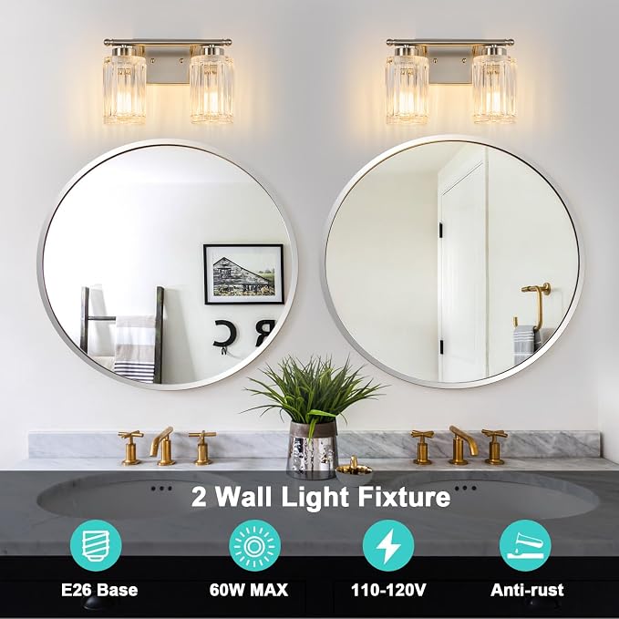 2 Light Bathroom Light Fixtures Modern Brushed Nickel 12 Inch Vanity Lights - Image 6