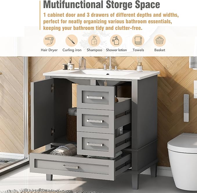 30" Bathroom Vanity, Modern Bathroom Cabinet - Image 8