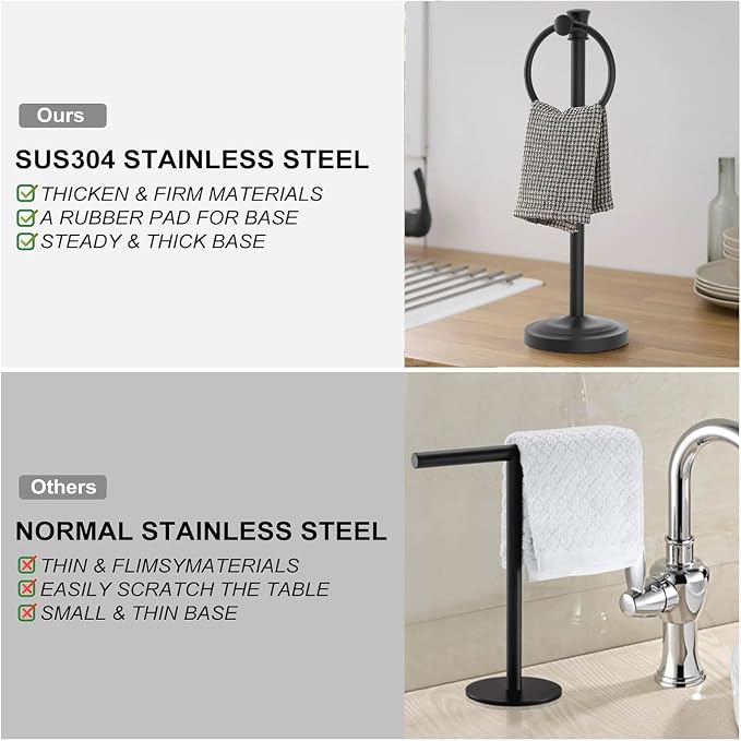 Hoimpro 17 Inch Stand Hand Towel Holder Towel Bar Towel Hanging Ring, Free - Image 5
