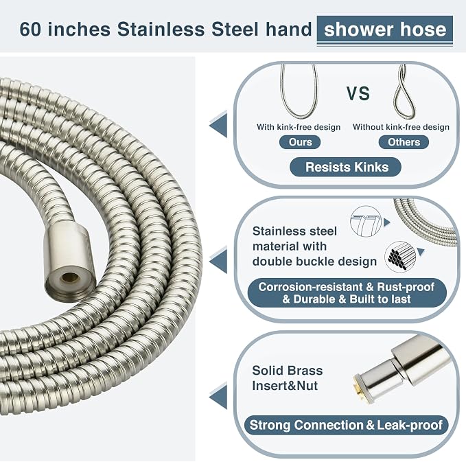 BRIGHT SHOWERS High Pressure Brushed Nickel Shower Heads Combo - Image 7