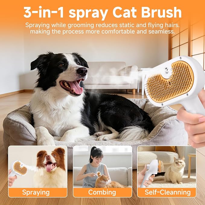 Pet Steam Brush for Dog & Cat – 3-in-1 Spray Hair Removal Comb for Shedding & - Image 4