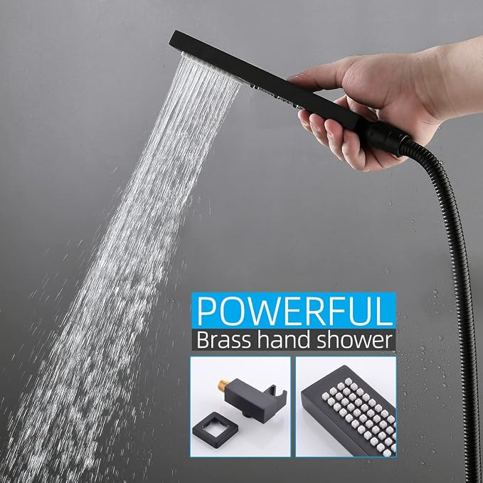 Matte Black Full Body Rain Shower System 16 Inch Ceiling Mount Dual Function - Image 6