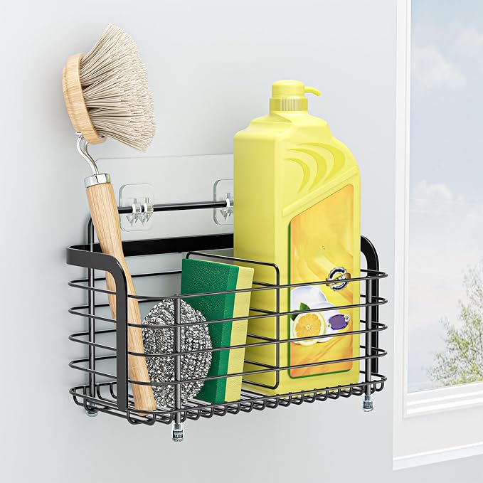 Black Kitchen Sink Caddy Organzier, Sponge Holder by LOXSUN