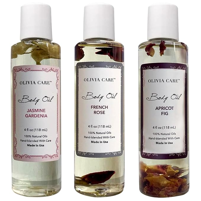 Olivia Care 3 Pack Body Oils: Apricot Fig, French Rose, Jasmine Gardenia by OLIVIACARE