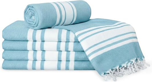 Turkish Cotton Beach Towel Pack of 6 & 1 Boho Tote Bag by Occosa-LuxuryHammamTowels