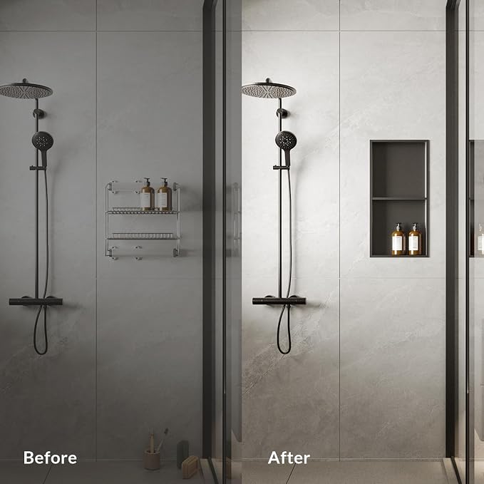 No Tile Needed Matte Black Shower Niche Insert – Retrofit Waterproof 304 - Image 4