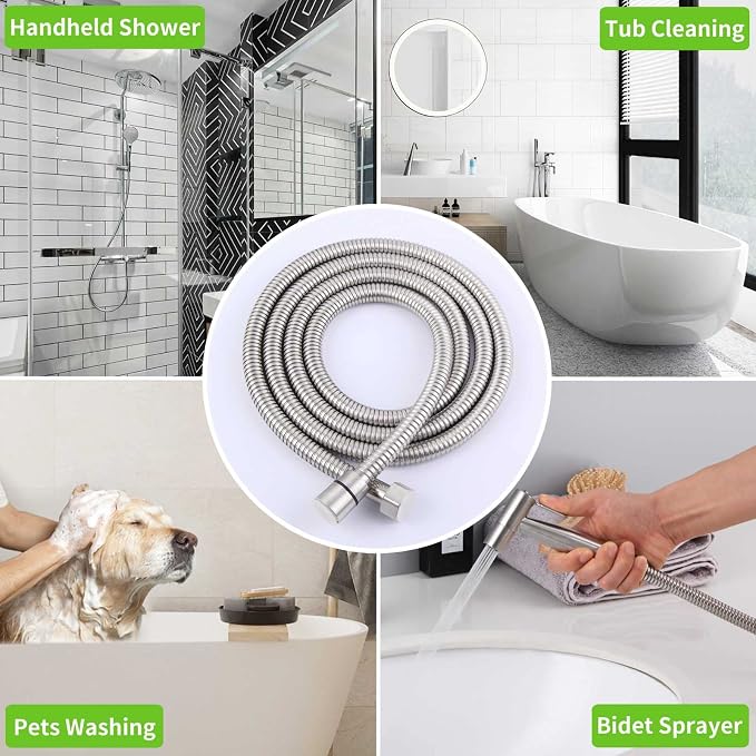 Handheld Shower Hose 79", Angle Simple Stainless Steel Flexible Shower Sprayer - Image 3