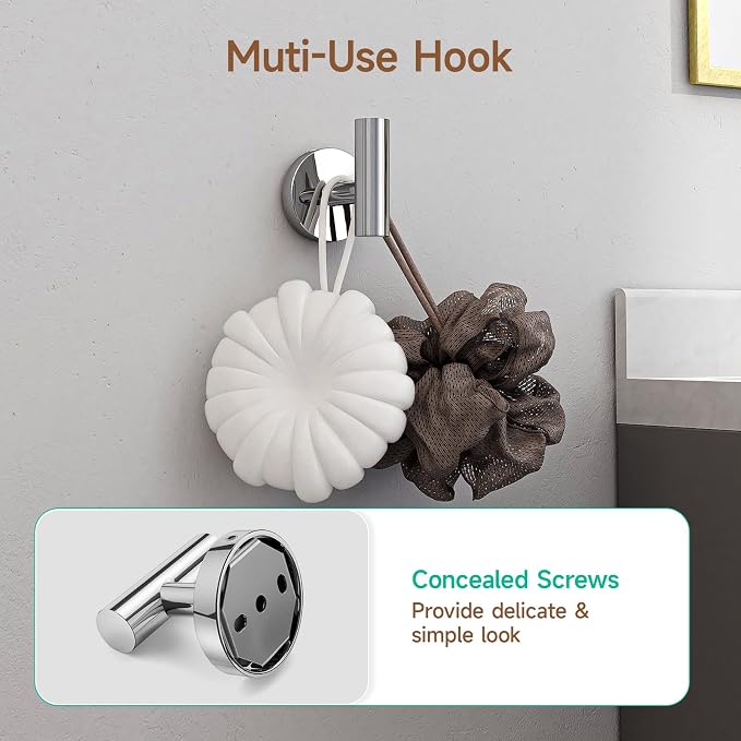 USHOWER Polished Chrome Bathroom Accessories Set, 18-Inch Towel Bar Set Wall - Image 8