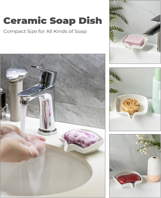 Soap Dish with Waterfall Design, Ceramic Soap Holder Self Draining Bar Soap - Image 6