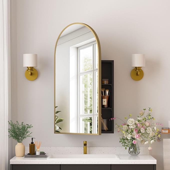 Medicine Cabinets for Bathroom, Brush Gold Arched Medicine Cabinet Recessed or by Unknown