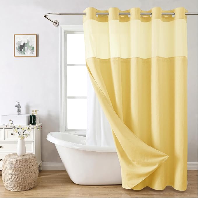 Extra Long No Hooks Needed Linen Textured Shower Curtain by EACHOPE