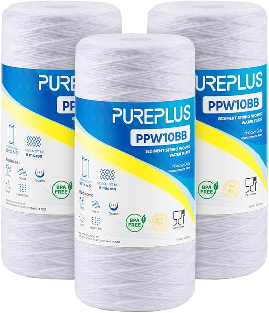 PUREPLUS 5 Micron 10 x 4.5 Whole House String Wound Sediment Filter by PUREPLUS