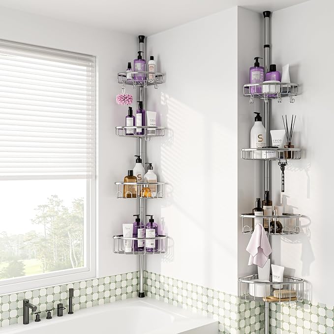 Corner Shower Caddy Tension Pole: Stainless Steel Rustproof 4-Tier Shower - Image 7