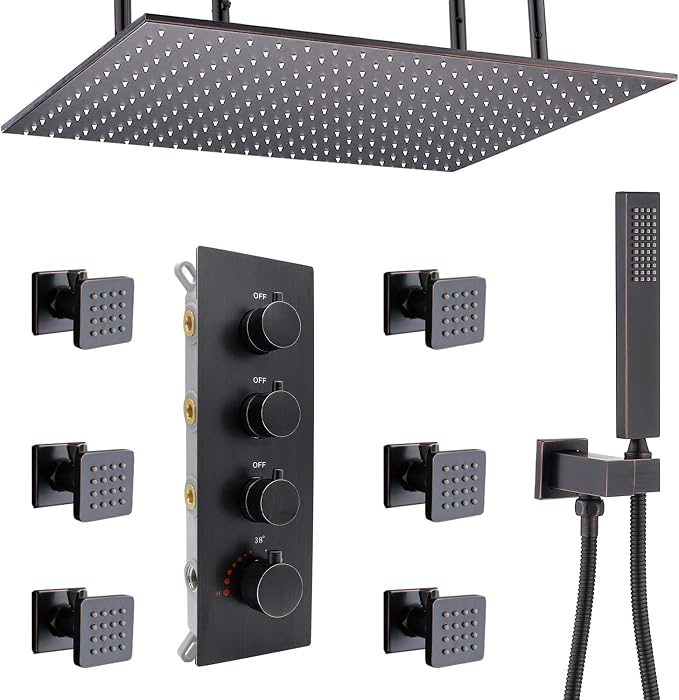 16x32 Inches Bathroom Shower System Ceiling Mount Thermostatic Luxury Rain by Backnets