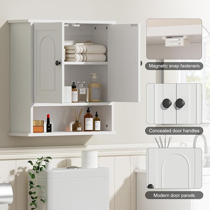 Bathroom Medicine Cabinet, 2 Doors White Bathroom Wall Cabinet - Image 5