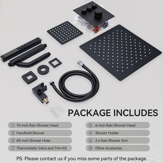Shower Faucet Set Matte Black Shower System, Can Use All at Once, Thermostatic - Image 8