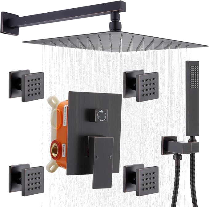 Enga Shower Body Spray System, 12 Inch Rain Shower Head System Wall Mounted by Enga