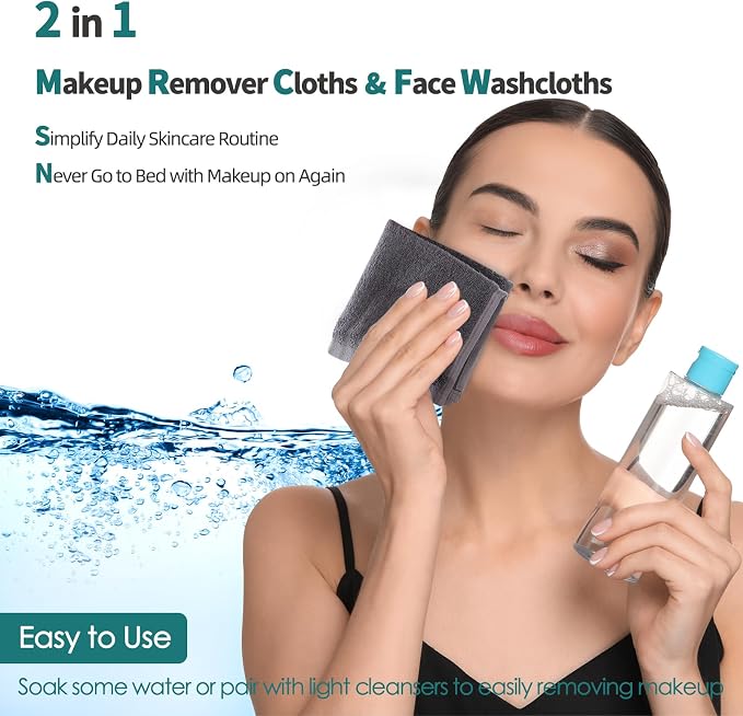 Face Towels 6 Pack, 13x13 inch Extra Large Grey Wash Cloths on Sensitive Skin - Image 2