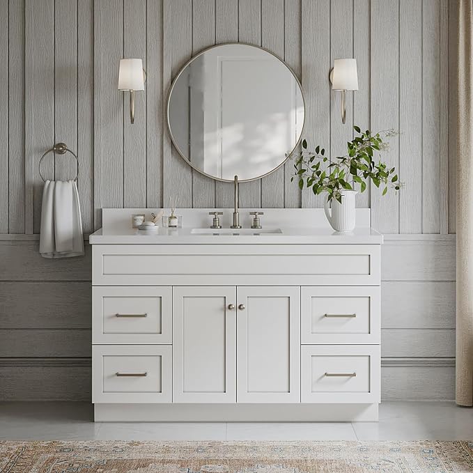 ARIEL 55" White Bathroom Vanity 1.5" Edge Pure White Quartz Countertop & Splash - Image 3