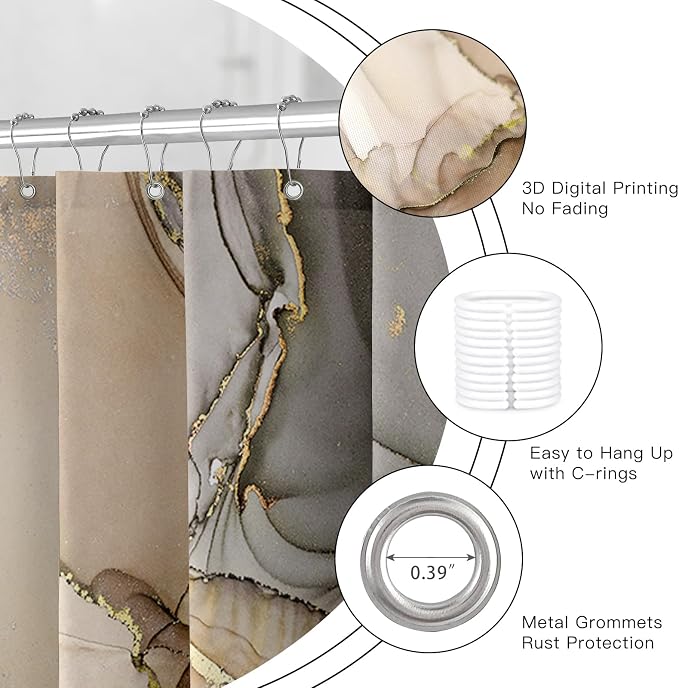 Extra Long Shower Curtain 72 x 96 Inch, Modern Luxury Art Ink Fabric Shower - Image 5