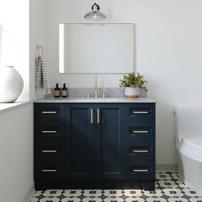 ARIEL 55" Midnight Blue Bathroom Vanity, Italian Carrara Marble Countertop & - Image 2