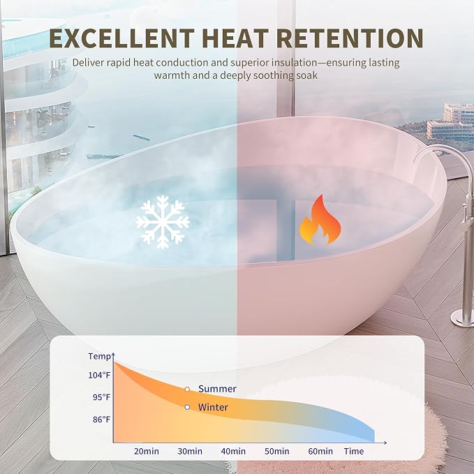 63" Freestanding Solid Surface Bathtub - Image 4