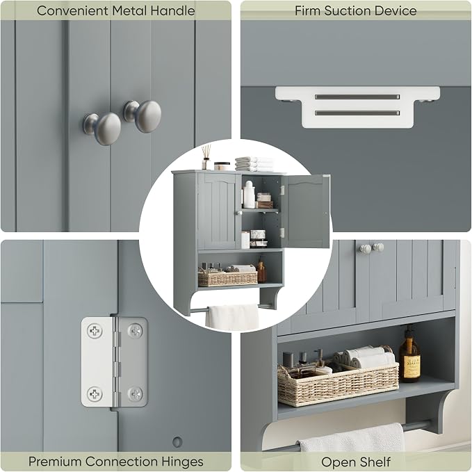 Smuxee Grey Bathroom Cabinet Wall Mounted - Image 5