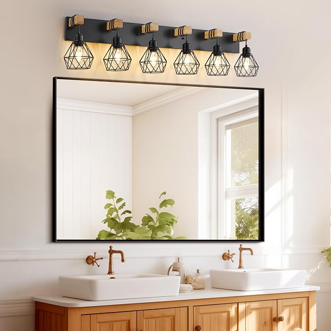 Farmhouse Vanity Light for Bathroom, 6-Light Wood Bathroom Vanity Light - Image 6