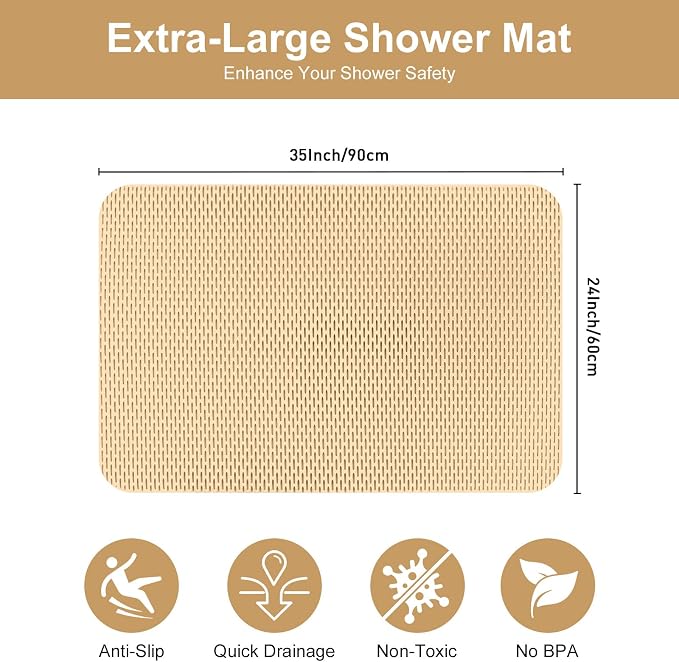 Non Slip Shower Mat: 35"x24" Extra Large Shower Mats - Image 2