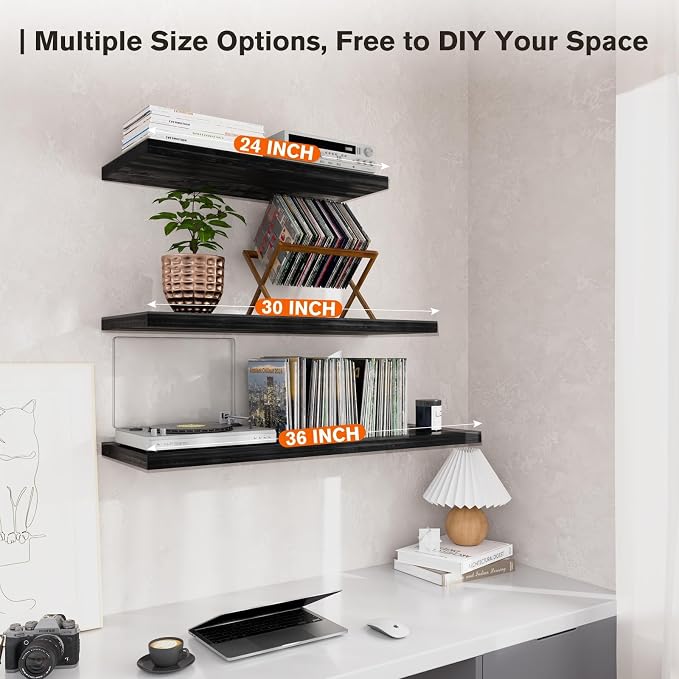 Wall Shelf Set of 3, Dark Wood Floating Shelves 24 in W x 10 in D x 1 in H - Image 5