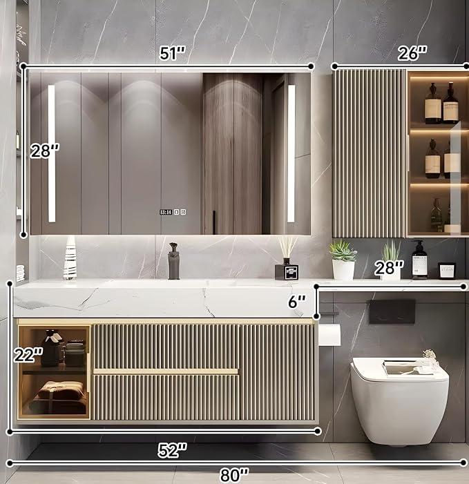 Single Sink Bathroom Vanity, Modern Bathroom Vanity Set Include Smart Defogging - Image 2