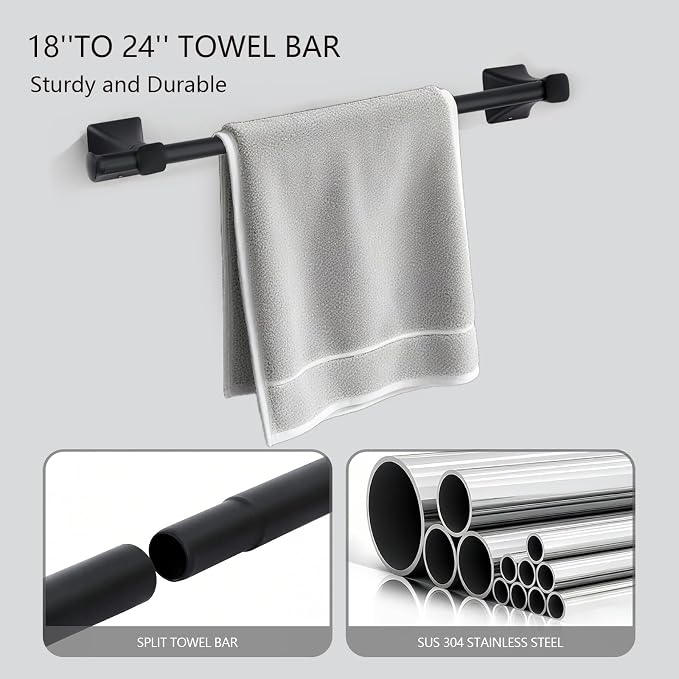 5 Piece Bathroom Hardware Accessories Set, SUS304 Stainless Steel Bath Towel - Image 2